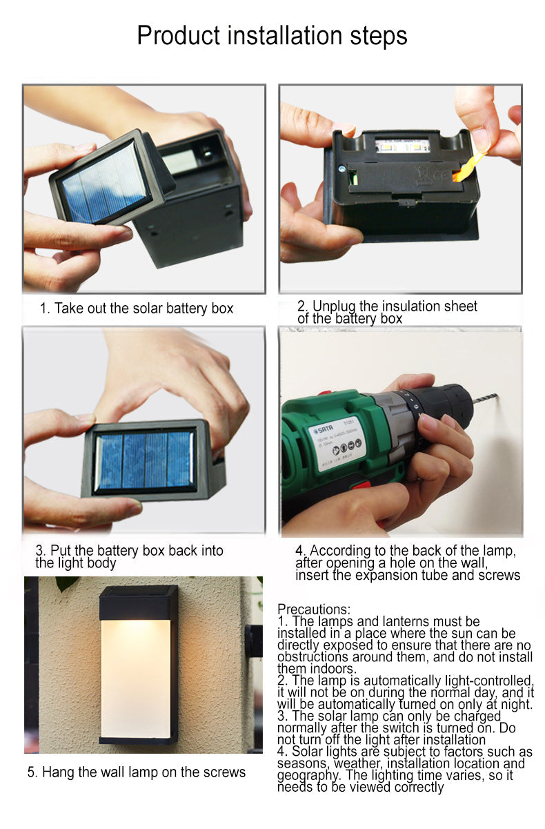 Lampada da Parete LED Solare Quadrata in Vetro Opalino Impermeabile per Esterni