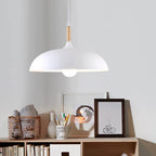 Lampada a sospensione a cupola in metallo e legno minimalista moderna con 1 luce per sala da pranzo e soggiorno