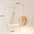 Applique a Muro con Base in Legno e Paralume a Cono Moderno Minimalista 1 Luce
