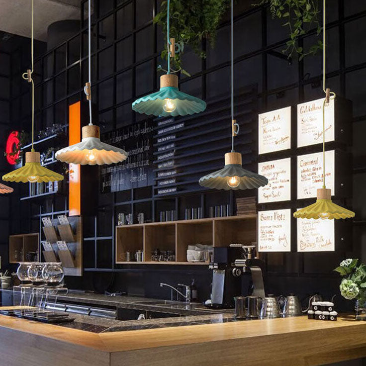 Lampada a sospensione moderna in cemento con paralume scallop a 1 luce per soggiorno