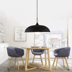 Lampada a sospensione a cupola in metallo e legno minimalista moderna con 1 luce per sala da pranzo e soggiorno