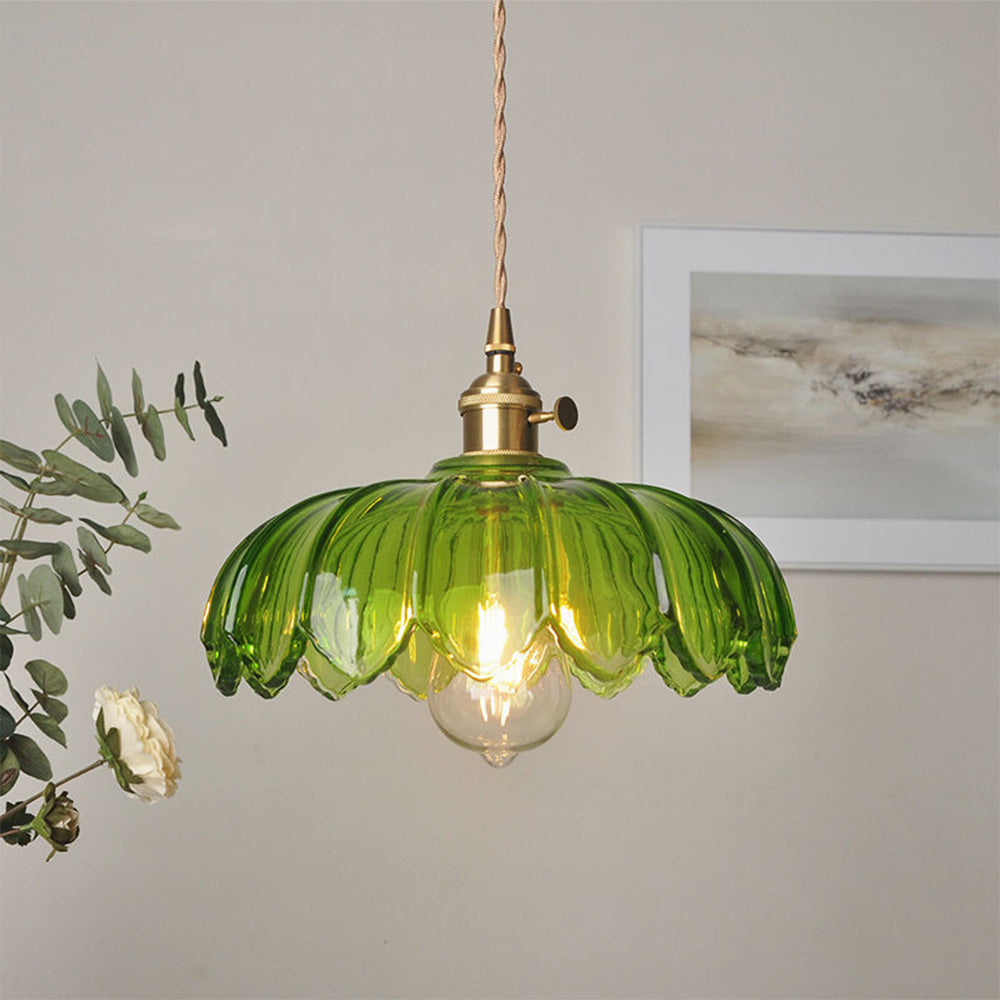 Lampadario in Vetro a Forma di Fiore Retro