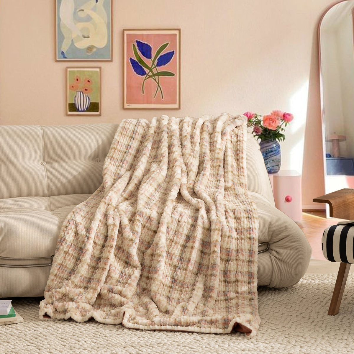 Plaid in Pelliccia Sintetica di Lusso con Texture Ondulata – Coperta Morbida in Pelliccia con Retro in Microfibra