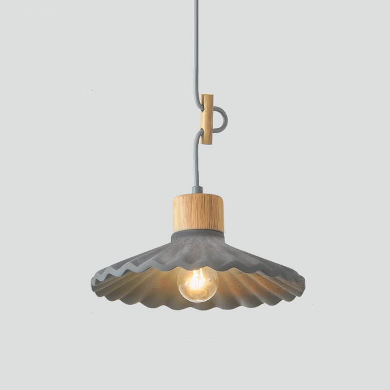Lampada a sospensione moderna in cemento con paralume scallop a 1 luce per soggiorno