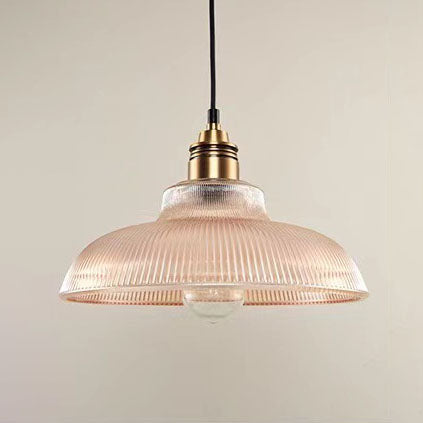 Lampada a Sospensione Vintage con Coperchio Striato in Vetro 1 Luce