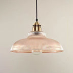Lampada a Sospensione Vintage con Coperchio Striato in Vetro 1 Luce