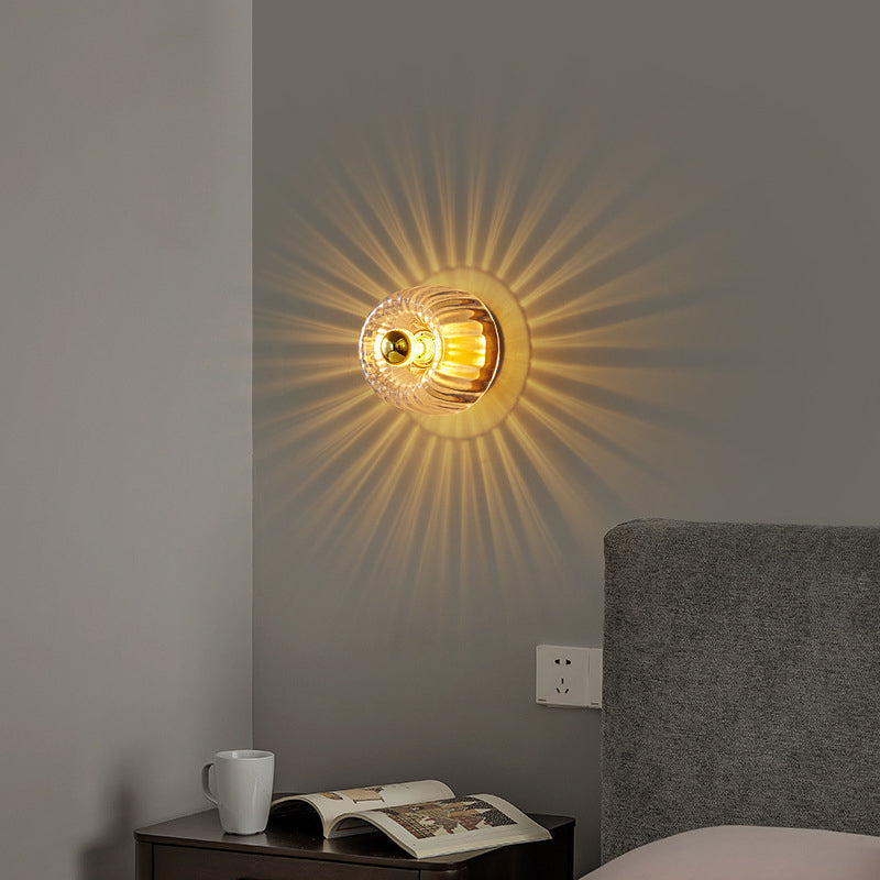 Moderno Lampadario di Lusso a Forma di Sole in Vetro Completo in Rame a Doppio Scopo con 1 Luce a Soffitto
