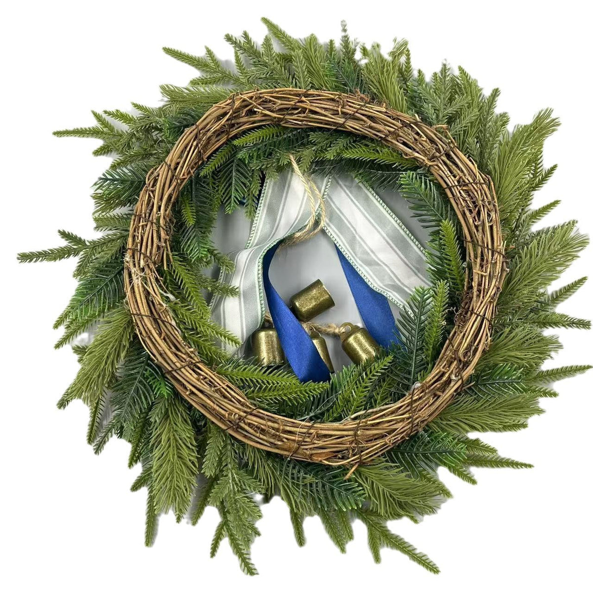 Ghirlanda di Natale con Fiocco Decorativo e Campanelli – Decorazione Festiva per la Porta