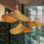 Lampada a sospensione con cappello di paglia in bambù intrecciato a 1 luce