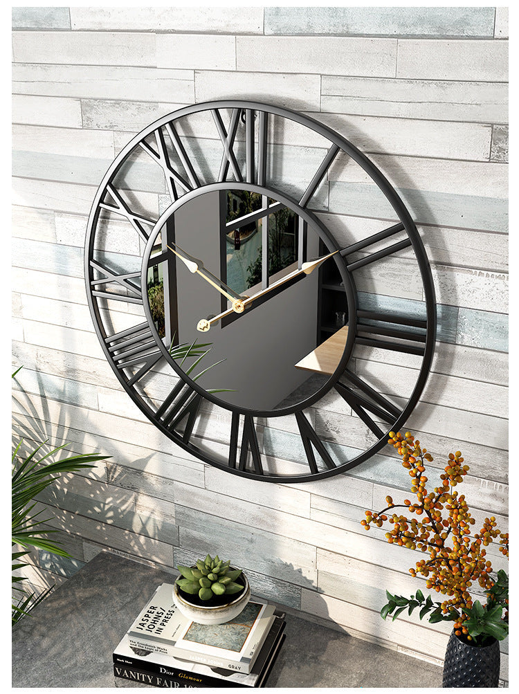 Frendorf | Orologio da parete in metallo vintage grande con specchio 39cm