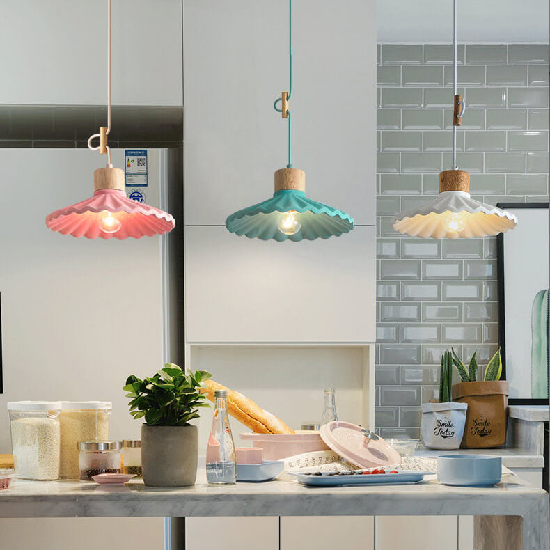 Lampada a sospensione moderna in cemento con paralume scallop a 1 luce per soggiorno