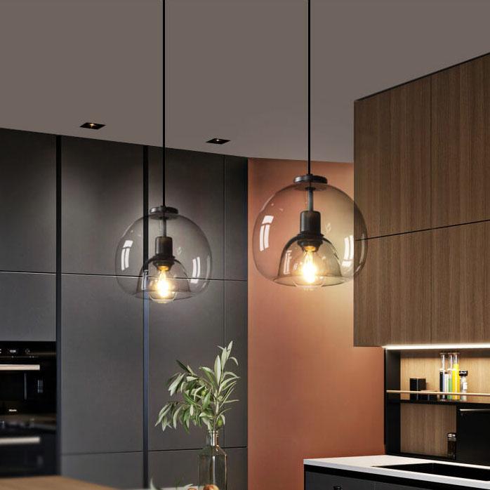 Lampada a Sospensione Minimalista in Vetro Soffiato Grigio Fumo con 1 Luce