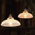 Lampada a Sospensione Vintage con Coperchio Striato in Vetro 1 Luce