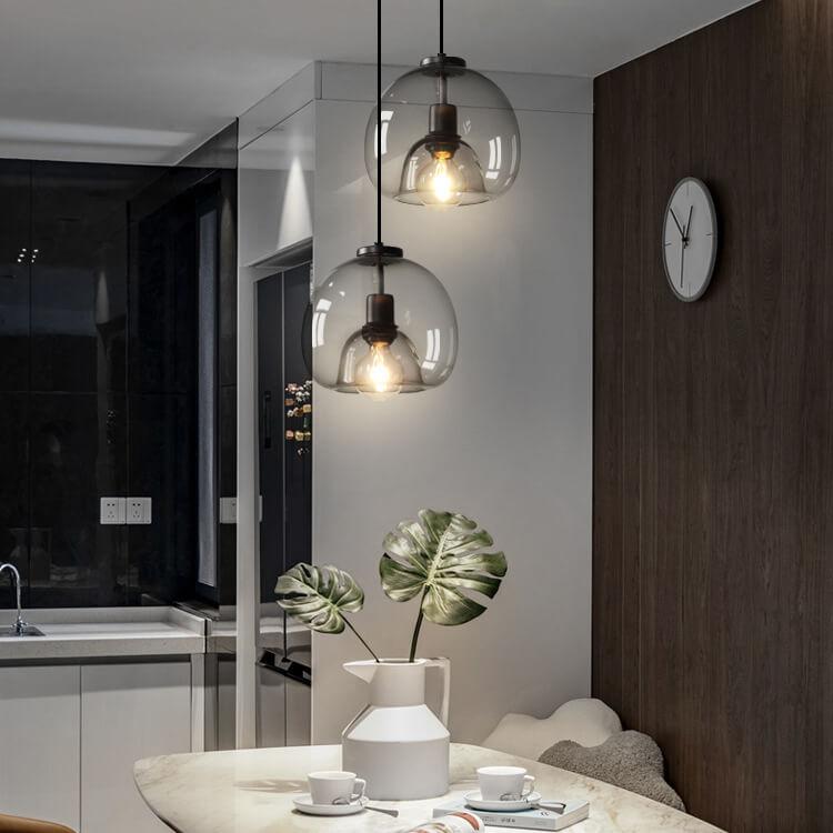 Lampada a Sospensione Minimalista in Vetro Soffiato Grigio Fumo con 1 Luce
