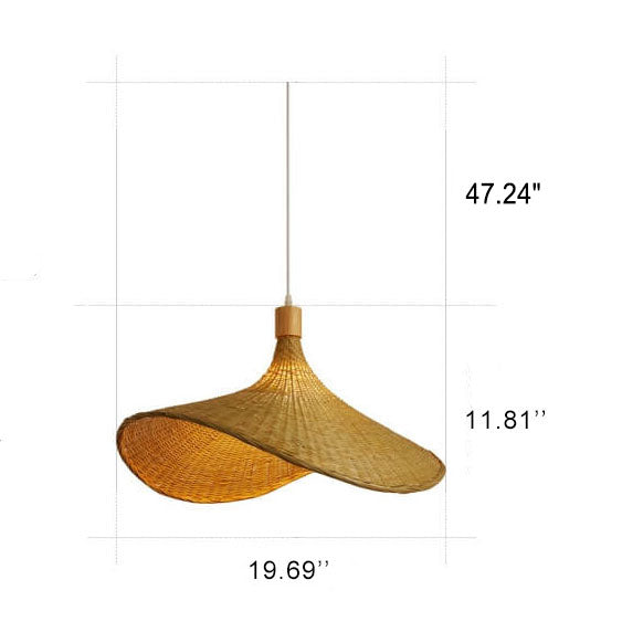 Lampada a sospensione con cappello di paglia in bambù intrecciato a 1 luce