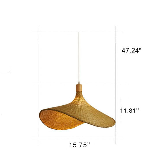 Lampada a sospensione con cappello di paglia in bambù intrecciato a 1 luce