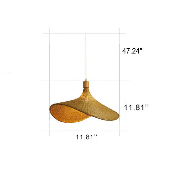Lampada a sospensione con cappello di paglia in bambù intrecciato a 1 luce