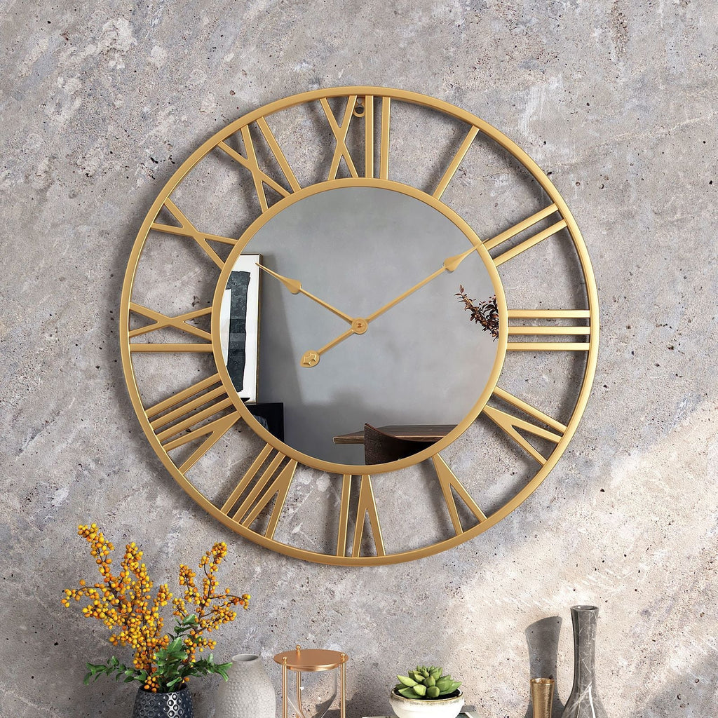 Frendorf | Orologio da parete in metallo vintage grande con specchio 39cm