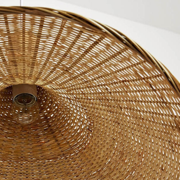 Lampada a sospensione con cappello di paglia in bambù intrecciato a 1 luce