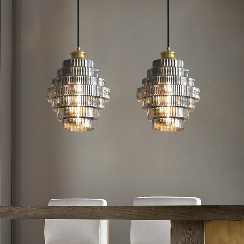 Lampada a Sospensione in Vetro Vintage a Più Livelli