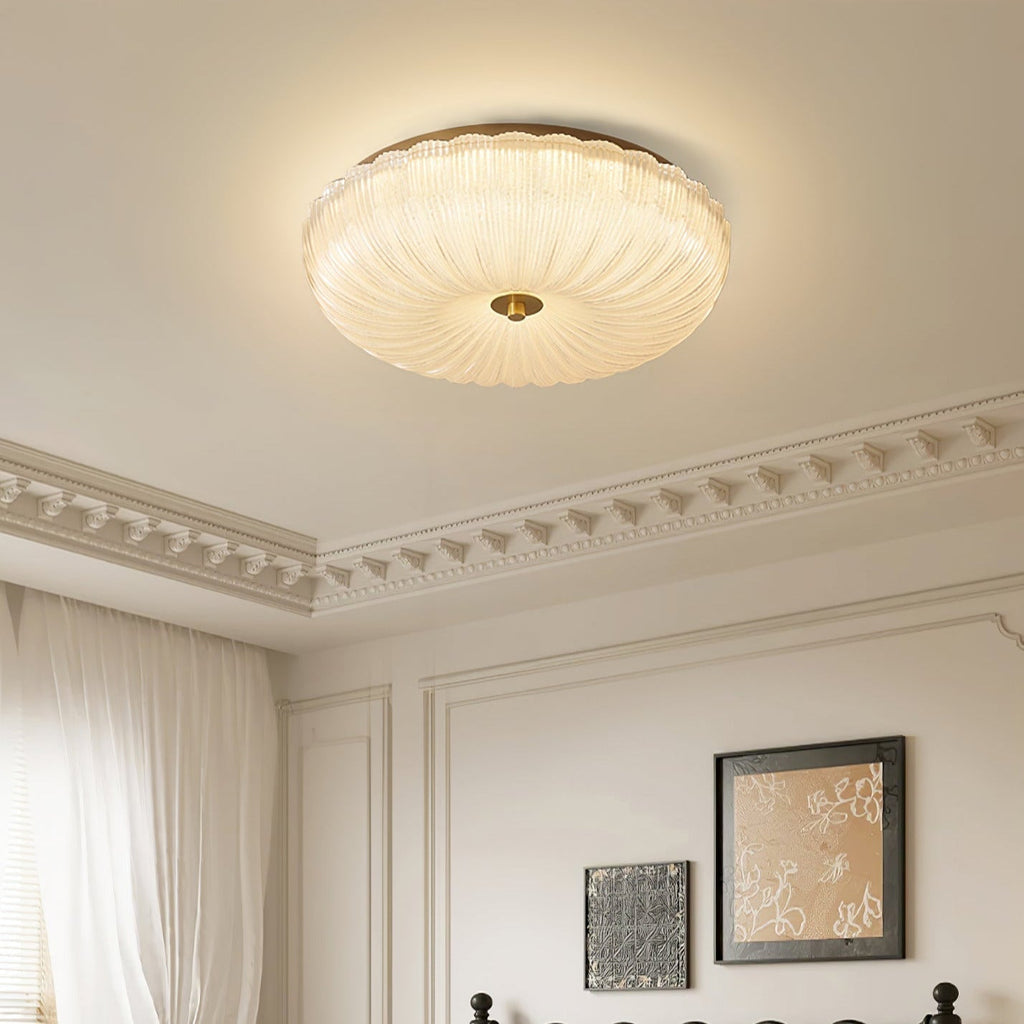 Lampada da soffitto a montaggio flush in vetro ondulato