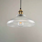 Lampada a Sospensione Vintage con Coperchio Striato in Vetro 1 Luce