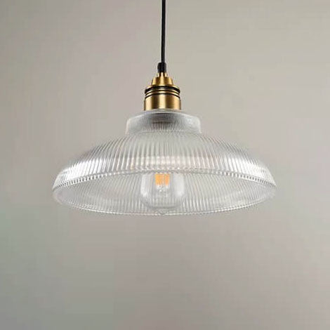 Lampada a Sospensione Vintage con Coperchio Striato in Vetro 1 Luce