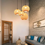 Pendente Giapponese in Rattan Beige a Sfera Rotonda con 1 Luce