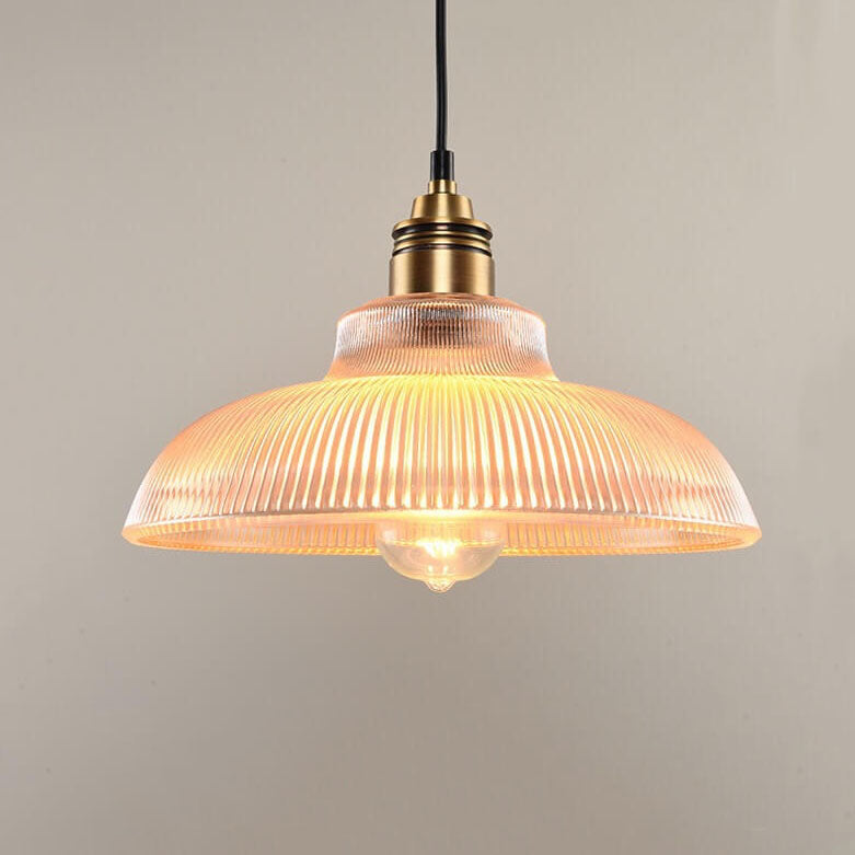 Lampada a Sospensione Vintage con Coperchio Striato in Vetro 1 Luce