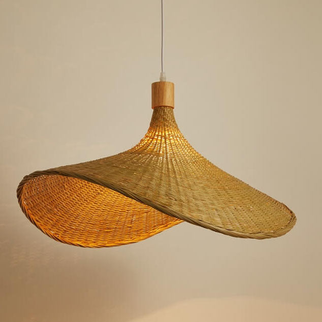 Lampada a sospensione con cappello di paglia in bambù intrecciato a 1 luce