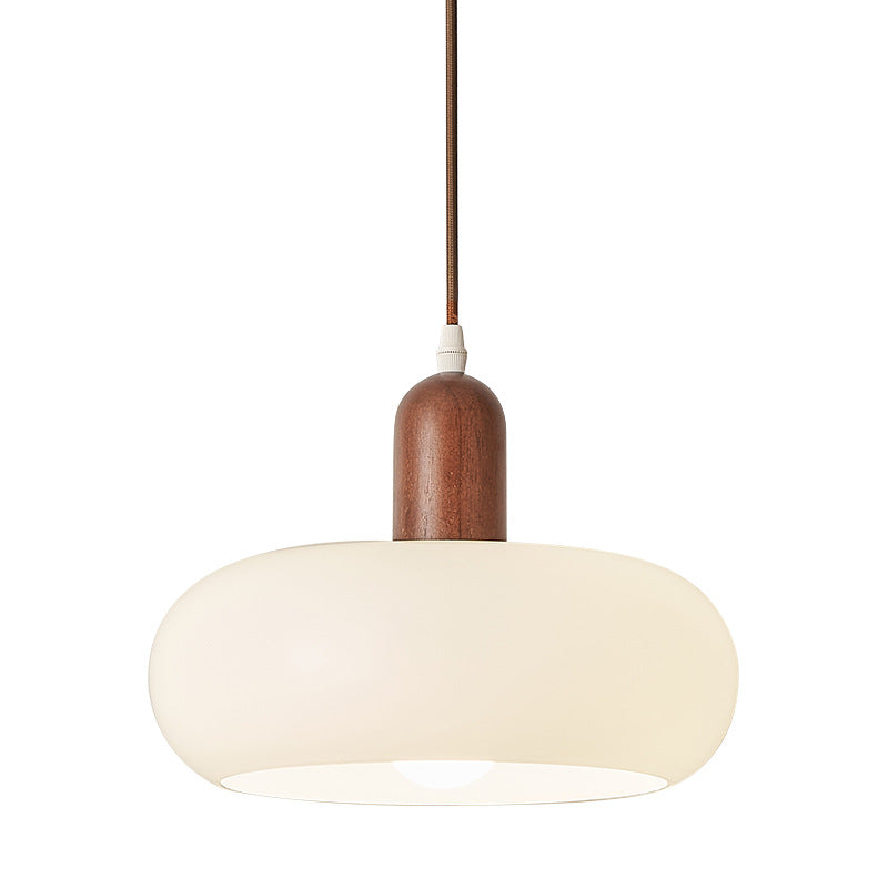 Lampada a sospensione cremosa in stile scandinavo con accento in legno
