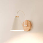 Applique a Muro con Base in Legno e Paralume a Cono Moderno Minimalista 1 Luce