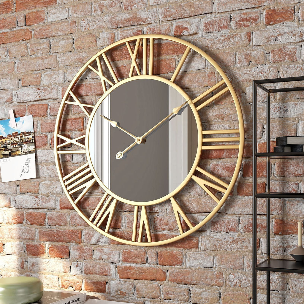 Frendorf | Orologio da parete in metallo vintage grande con specchio 39cm