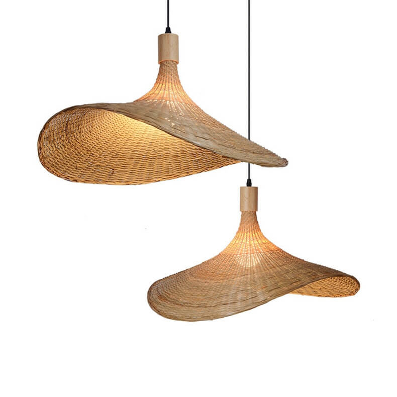 Lampada a sospensione con cappello di paglia in bambù intrecciato a 1 luce