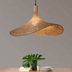 Lampada a sospensione con cappello di paglia in bambù intrecciato a 1 luce