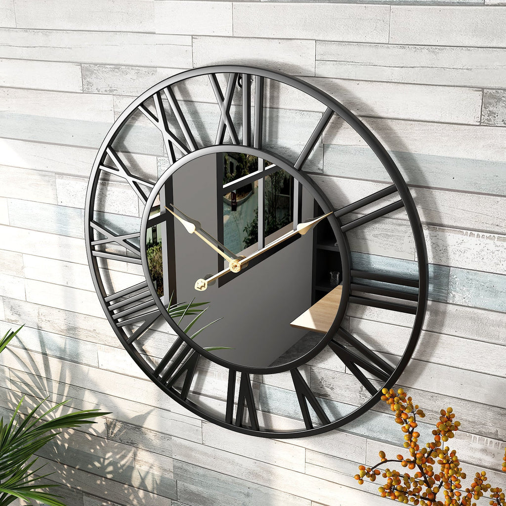Frendorf | Orologio da parete in metallo vintage grande con specchio 39cm
