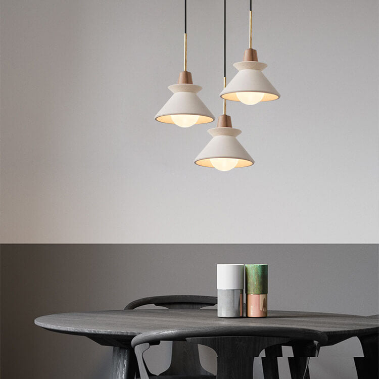 Luce a sospensione moderna minimalista in cemento bianco e legno di ferro con 1 lampadina per sala da pranzo