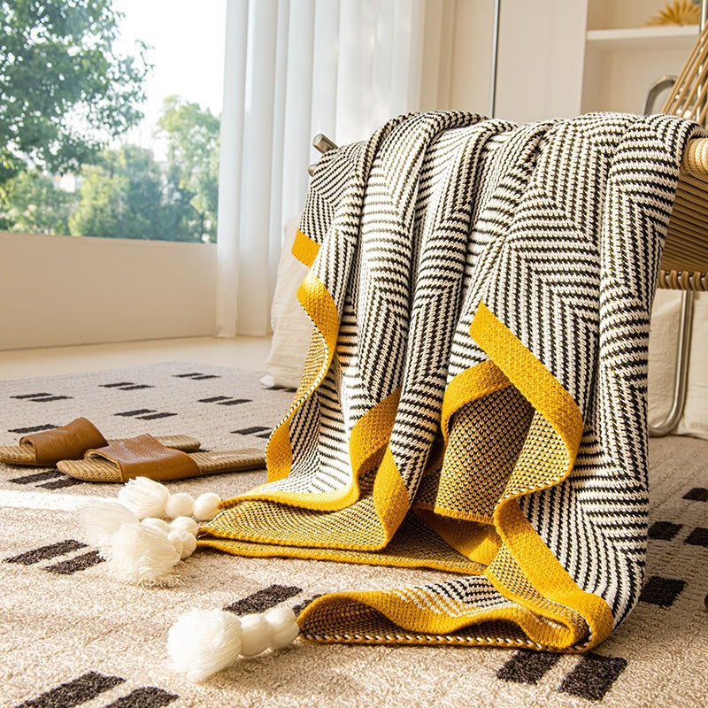 Plaid in Maglia con Frange – Coperta Decorativa per Divano