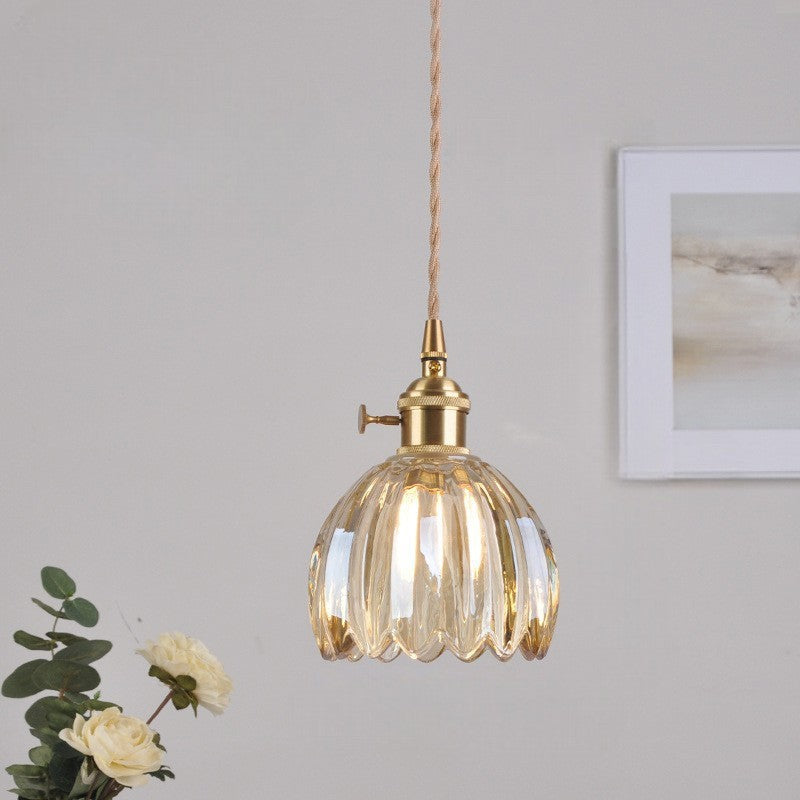 Lampada a sospensione in vetro rigato giapponese