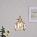 Lampada a sospensione in vetro rigato giapponese