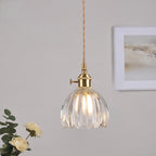 Lampada a sospensione in vetro rigato giapponese