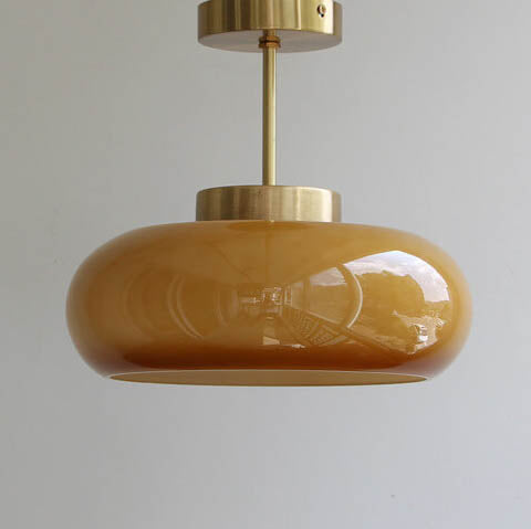 Lampada da soffitto semi-incassata in ottone vintage con vetro giallo a 1 luce