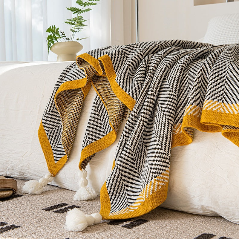 Plaid in Maglia con Frange – Coperta Decorativa per Divano