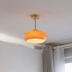 Lampada da soffitto semi-incassata in ottone vintage con vetro giallo a 1 luce