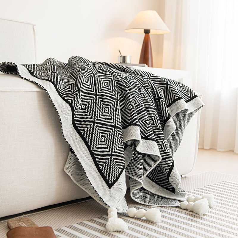 Plaid in Maglia con Frange – Coperta Decorativa per Divano