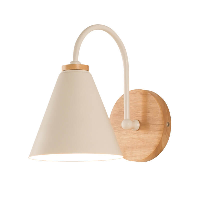 Applique a Muro con Base in Legno e Paralume a Cono Moderno Minimalista 1 Luce