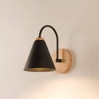 Applique a Muro con Base in Legno e Paralume a Cono Moderno Minimalista 1 Luce