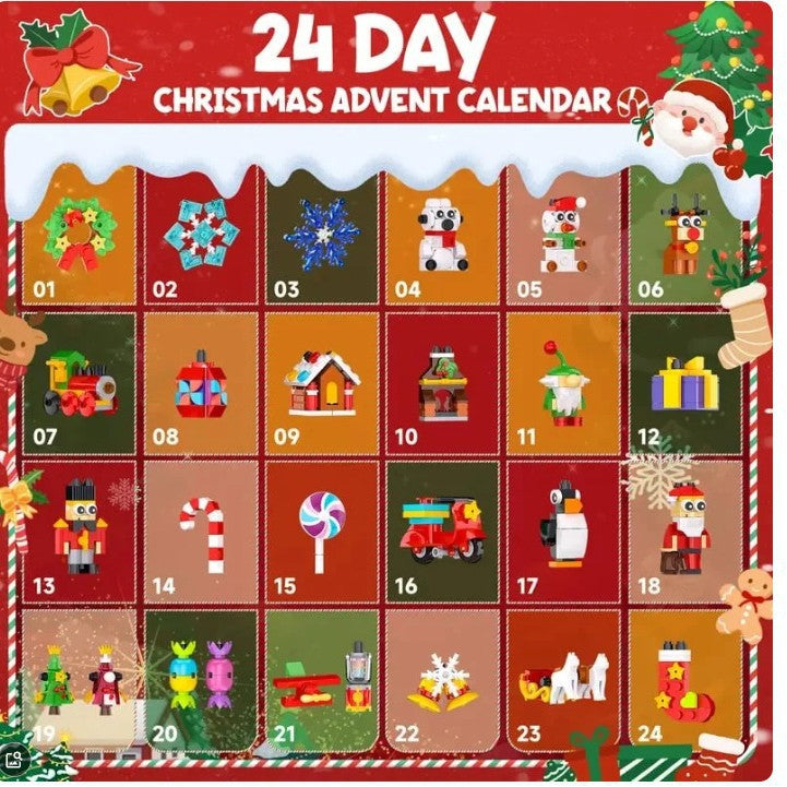 Calendario dell'Avvento con Blocchi da Costruzione per Ornamenti di Natale