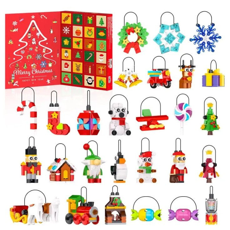 Calendario dell'Avvento con Blocchi da Costruzione per Ornamenti di Natale