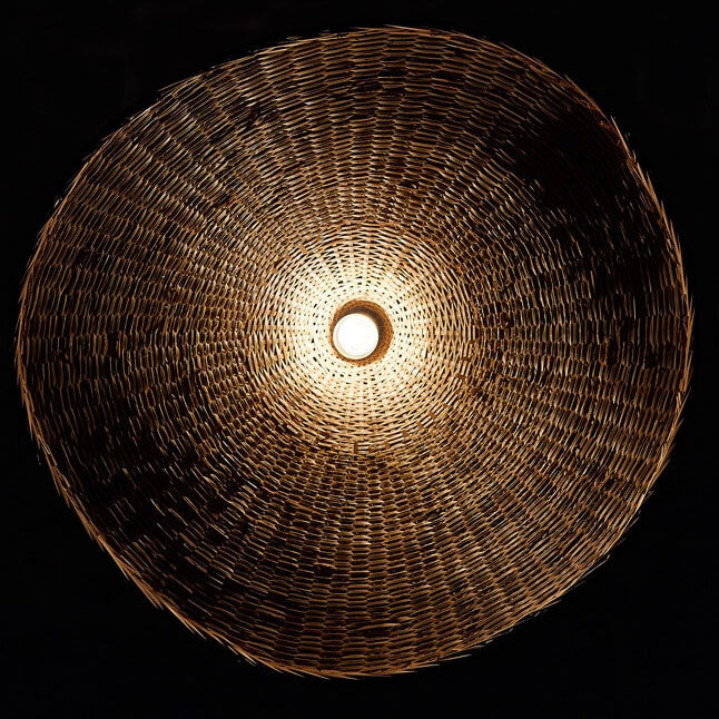 Lampada a sospensione con cappello di paglia in bambù intrecciato a 1 luce